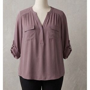 Torrid Harper Blouse Size 00 Mauve Pink Roll Tab Sleeve Pullover Top Plus Size